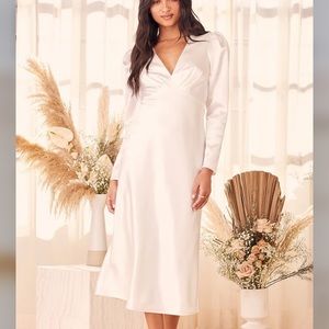 Lulus white satin long sleeve midi dress